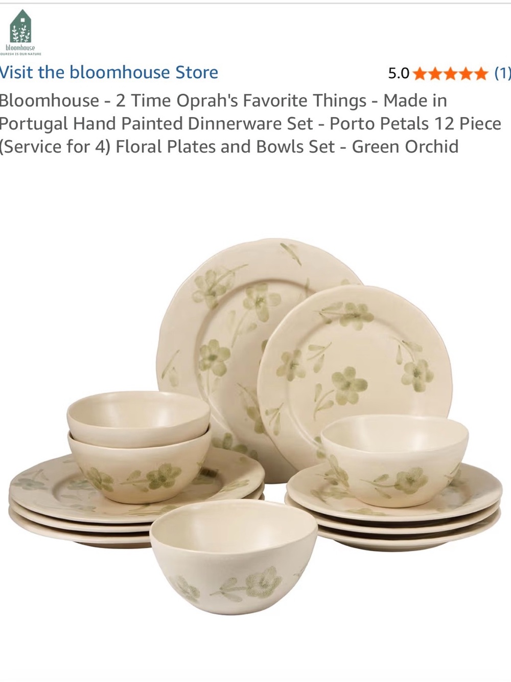 Porto Petals 12-Piece Dinnerware Set - Green Orchid